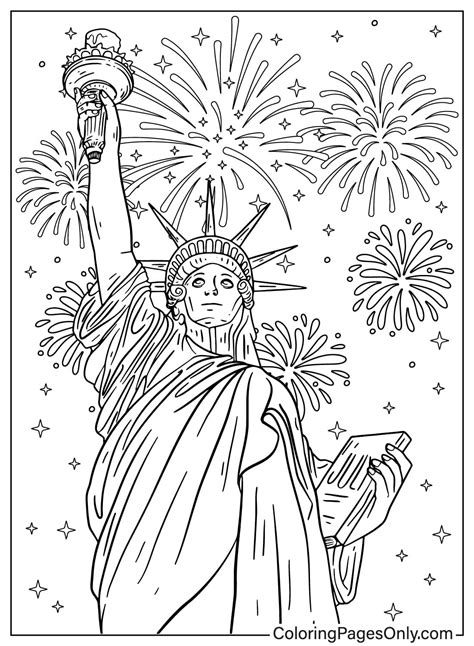 Dibujo de Estatua de la Libertad y fuegos artificiales para colorear - Dibujos para colorear ...