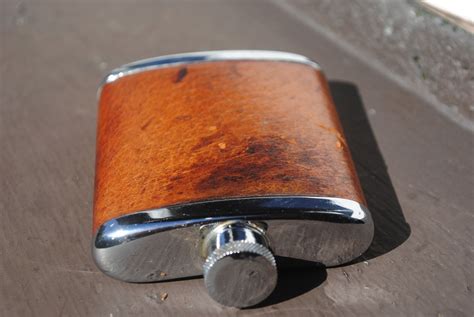 Vintage Metal and Leather Hip Flask. Lovely, Small Brown Leather ...