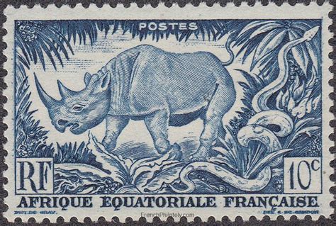 French Equatorial Africa 1947 Yt 208 Black Rhinoceros Sc 166 - French Philately - Stamps of ...