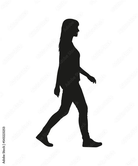 Silhouette of young woman walking side view vector illustration. Stock ...