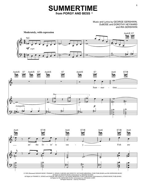 Summertime sheet music by George Gershwin (Piano, Vocal & Guitar (Right-Hand Melody) – 95600)