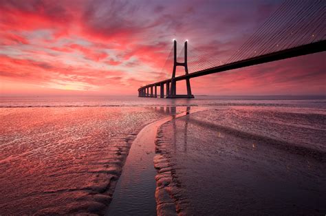 Sunset, Portugal, Tagus River, Vasco da Gama Bridge, HD Wallpaper | Rare Gallery