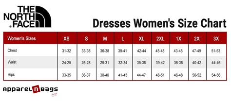 The North Face - Size Chart - ApparelnBags.com