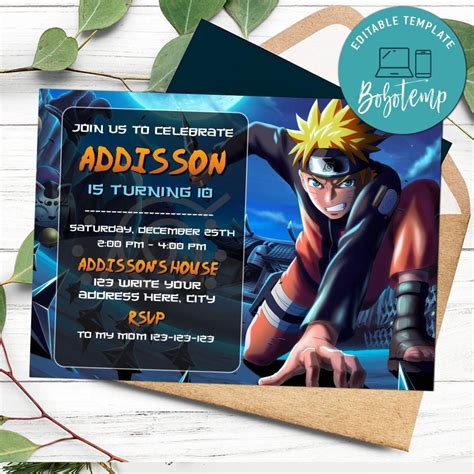 Editable Naruto Birthday Invitation Instant Download | Bobotemp