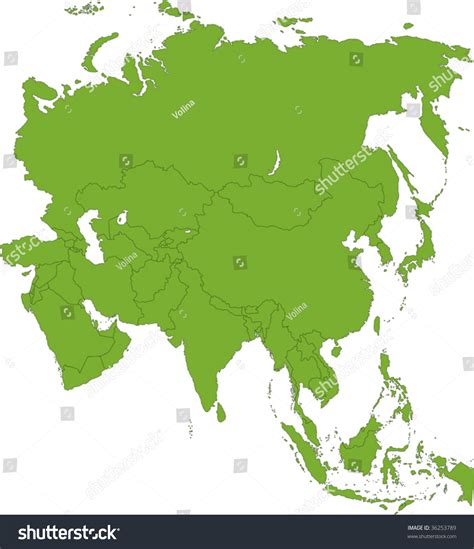 Green Asia Map With Country Borders Stock Vector Illustration 36253789 ...