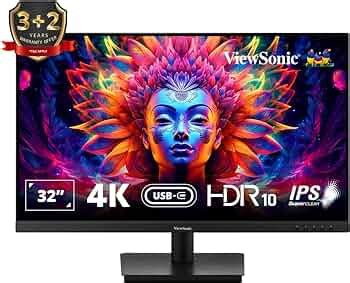 ViewSonic 32 Inch 4K UHD IPS Freesync 2160p Wide Monitor Single Cable Solution 65W, USB Type C ...