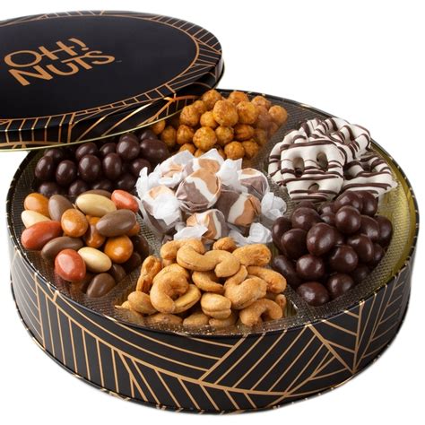 Oh! Nuts Gourmet Chocolate Round Gift Tin • Holiday Nut Gift Baskets • Holiday Gifts & Christmas ...