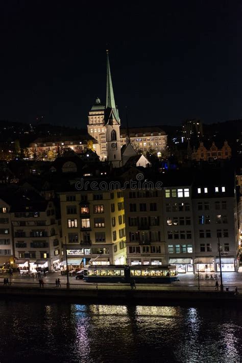 Zurich Switzerland by Night Editorial Photography - Image of church ...