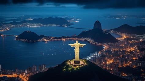 Premium Photo | Night view of Christ the Redeemer