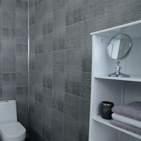 Claddtech Grey bathroom panels splashbacks - large tile effect - cladding panels splashbacks ...