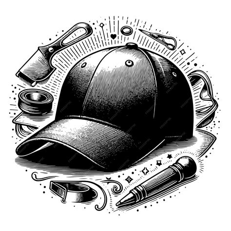 Premium Vector | A black and white drawing of a cap with a cap on it