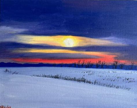 Original Sunrise Landscape Oil Painting On Canvas Board Impressionism ...