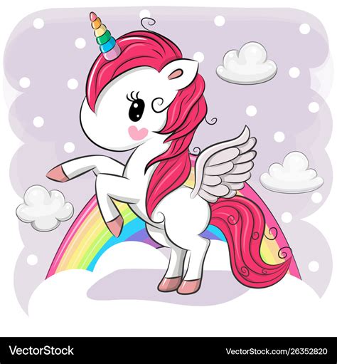 Cute cartoon unicorn on clouds Royalty Free Vector Image