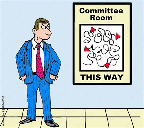 Business cartoon of businessman who is trying to find the committee ...