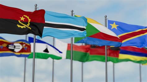 SADC flags waving together stock footage. Video of engagement - 303890778