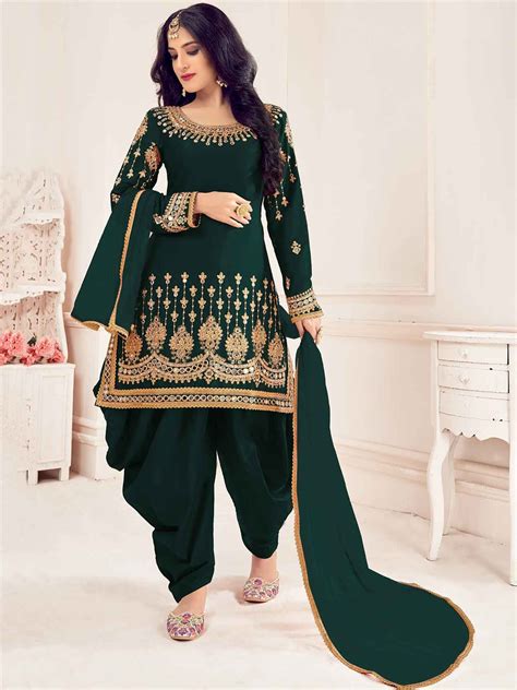 Silk Fabric Patiala Salwar Suit Green Colour.