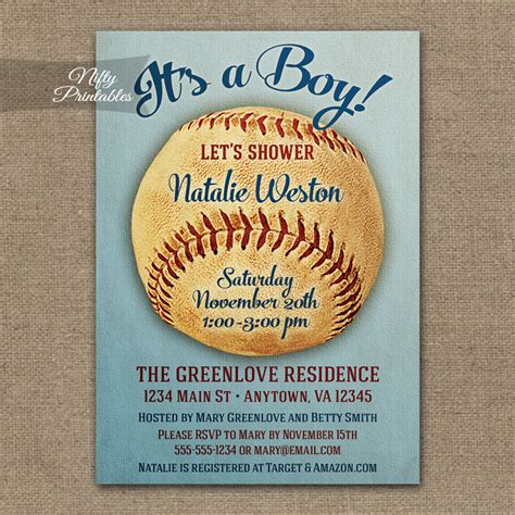 Baseball Baby Shower Invitations - Vintage Sports - Nifty Printables