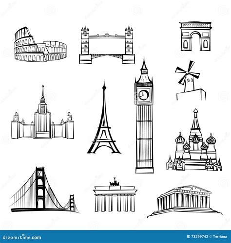 Famous Landmarks Cartoon