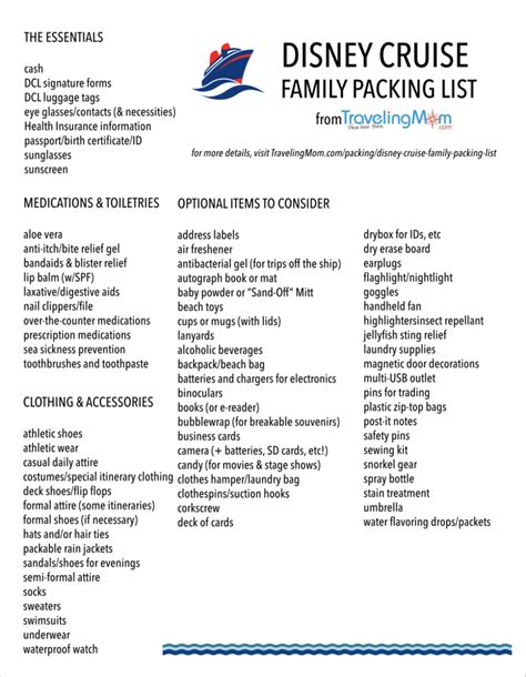 a printable Disney Cruise Line Family packing list from TravelingMom ...