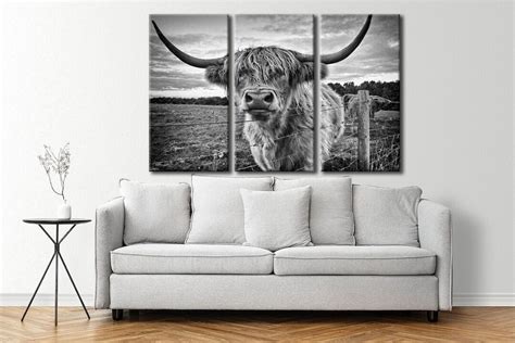 Highland Cow Wall Art, Highland Cow B&W Canvas Design, Highland Cow ...