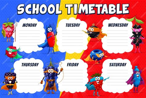 Premium Vector | Timetable cartoon superhero berry characters