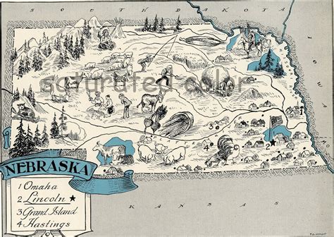 Nebraska Map Map Art High Res DIGITAL IMAGE of a 1930s Vintage Picture ...