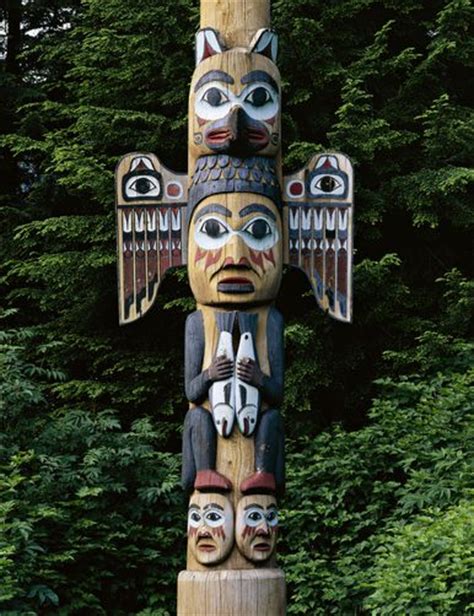 Tlingit totem pole depicts fog woman with salmon, Sitka National Historic Park, Sitka, Alaska ...