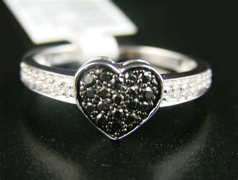 new_york_jewels: LADIES WOMENS BLACK DIAMOND HEART PROMISE RING .45