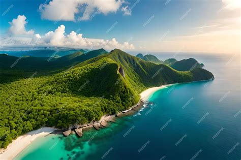 Premium AI Image | Aerial view of a tropical island with a tropical island in the background.