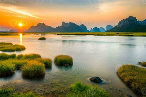 the sunrise over the li river, li river, li river, li river, li river ...