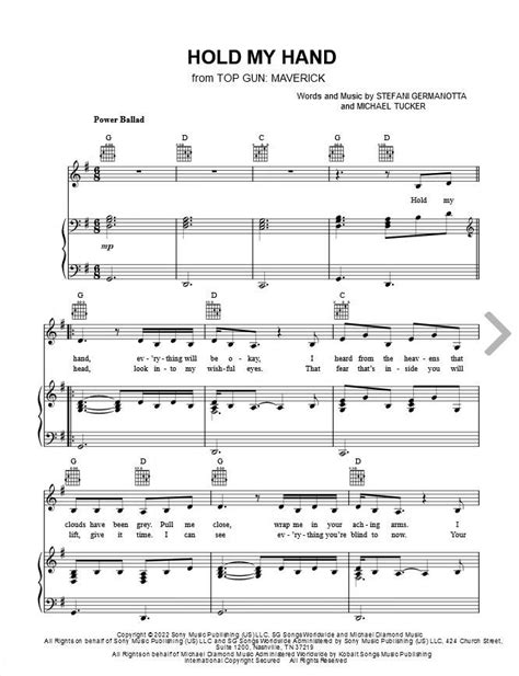 Lady Gaga Hold My Hand Sheet Music in G Major - Download & Print (Piano/Vocal/Guitar) | Sheet ...