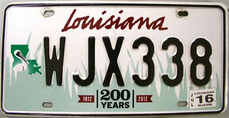 2016 Louisiana License Plate (WJX338)