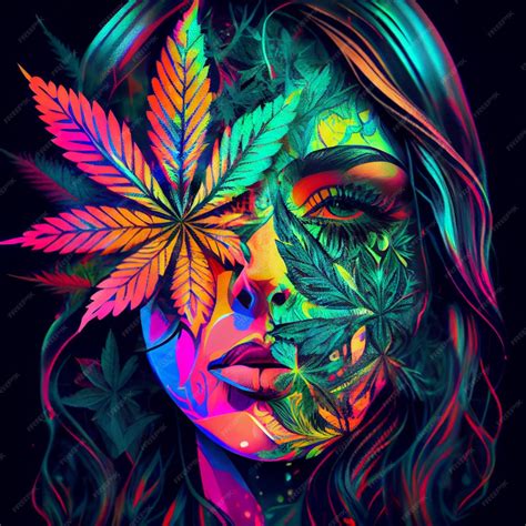 Premium Photo | Woman portrait with marijuana leaf cannabis weed