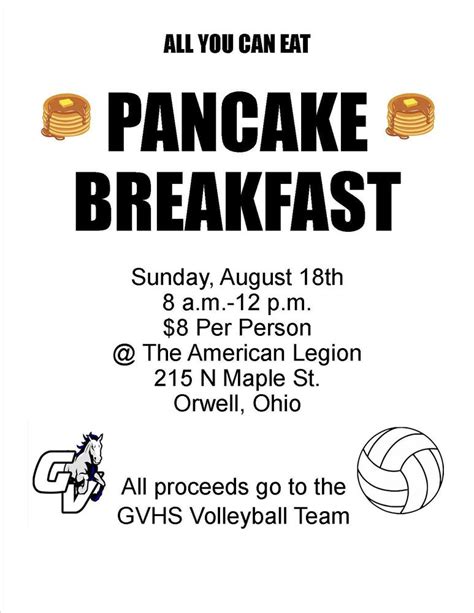 Pancake Breakfast (Proceeds go to GVHS Volleyball Team) | Grand Valley Local School District