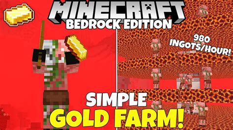 Minecraft Bedrock: Simple Gold Farm Tutorial! 980 Ingots/Hour! Tutorial! MCPE PC Xbox PS4 - YouTube