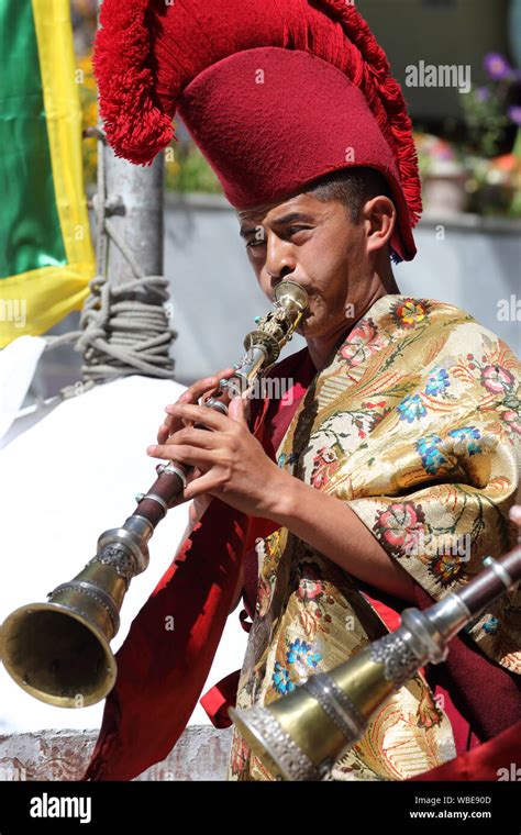 Musician at a traditional Buddhist mask dance of the annual Ladakh ...