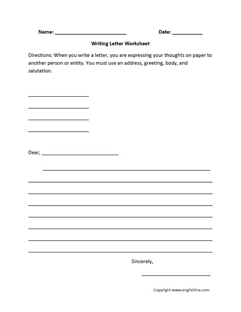 English Letter Writing Worksheets - Worksheets For Kindergarten