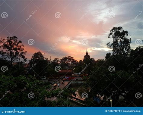 Beautiful Cambodian Sunset with Multi-coloured Sky Stock Photo - Image ...