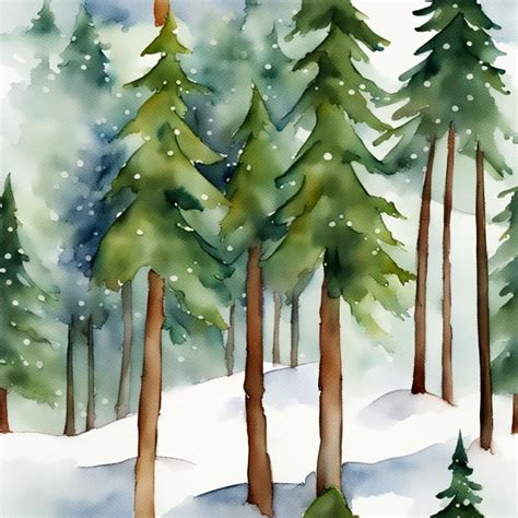 Watercolor pine trees with snow. -- q1.2 - AI Generated Artwork ...