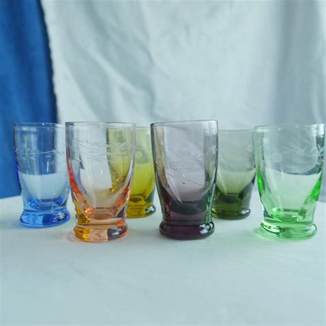 Vintage rainbow glass aperitif glasses Beautiful... - Depop