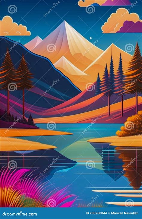 An Illustration of a Mountain Landscape Stock Illustration - Illustration of landscape, mountain ...