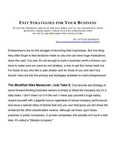 Exit Strategy - 10+ Examples, Format, How to Create, Pdf