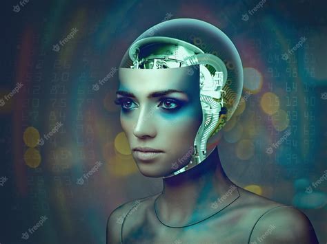 Premium Photo | Cybernetic organism female portrait with science and technology abstract backgrounds