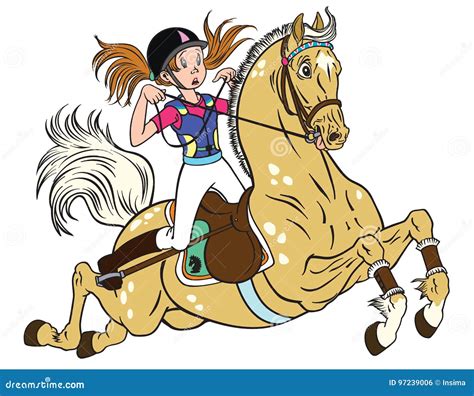 Cartoon Little Girl Riding A Pony Horse Cartoon Vector | CartoonDealer ...