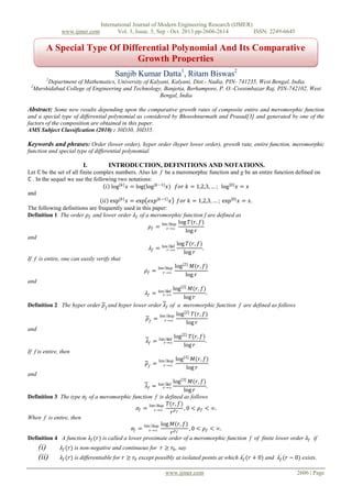 A Special Type Of Differential Polynomial And Its Comparative Growth Properties | PDF