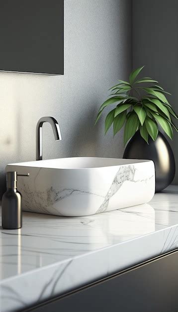 Premium AI Image | Bathroom marble countertop with sink minimalist interior