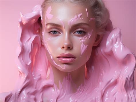 Premium AI Image | Beauty woman face painted in pink color paint pink ...