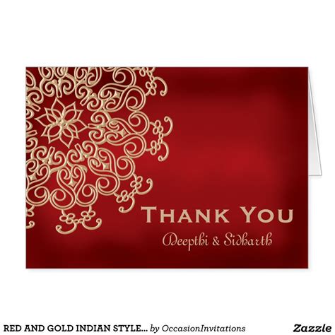 RED AND GOLD INDIAN STYLE WEDDING THANK YOU CARD More Thank You Note Cards, Wedding Thank You ...