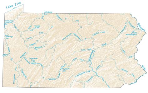 Pennsylvania Lakes and Rivers - Large MAP Vivid Imagery-20 Inch By 30 Inch Laminated Poster With ...