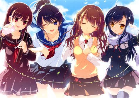 Four anime female characters in school uniforms HD wallpaper | Wallpaper Flare